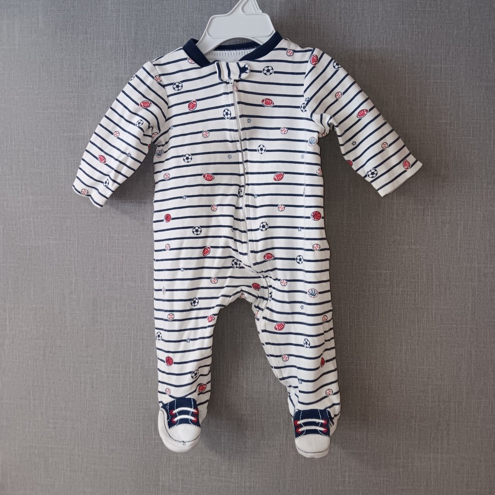 VTG Y2K Footie Pajamas Little Me Striped Sports Baseball Soccer Football‎ Boy 6M